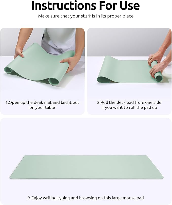YSAGi Leather Desk Protector, Office Mat, Large Mouse Mat, Non-Slip PU Leather Blotter, Laptop Desk Pad, Waterproof Writing Pad for Office and Home (Pale Green, 35.4" x 17")-DeskLoop Office