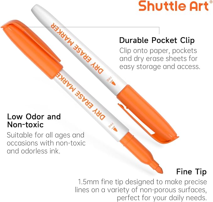 Shuttle Art Dry Erase Markers, 12 Colors 144 Bulk Pack Whiteboard Markers, Fine Point Dry Erase Markers Perfect for Writing on Dry Erase Whiteboard Mirror Glass for School Office Home-DeskLoop Office