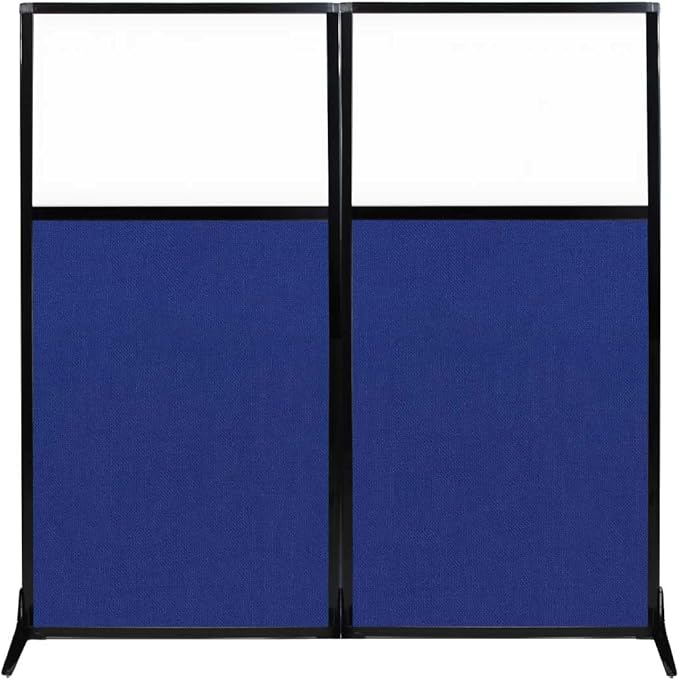 Versare Workstation Partition | Portable Wall Divider | Modern Office Cubicle | Free Standing Privacy Screen | Flexible Work Space | 66" x 70" W/Window, Royal Blue Fabric Panels-DeskLoop Office