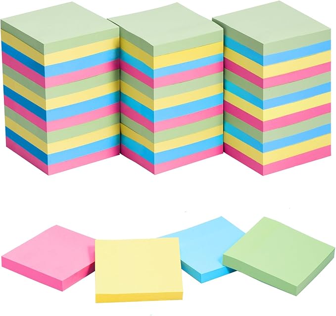 HappyHapi Sticky Notes 3x3 Inches Bulk 36 Pack 3600 Sheets Colored Self-Stick Pads, 100 Sheets/Pad, 4 Bright Colors (Yellow, Green, Pink, Blue) for Office Supplies, School, Home-DeskLoop Office