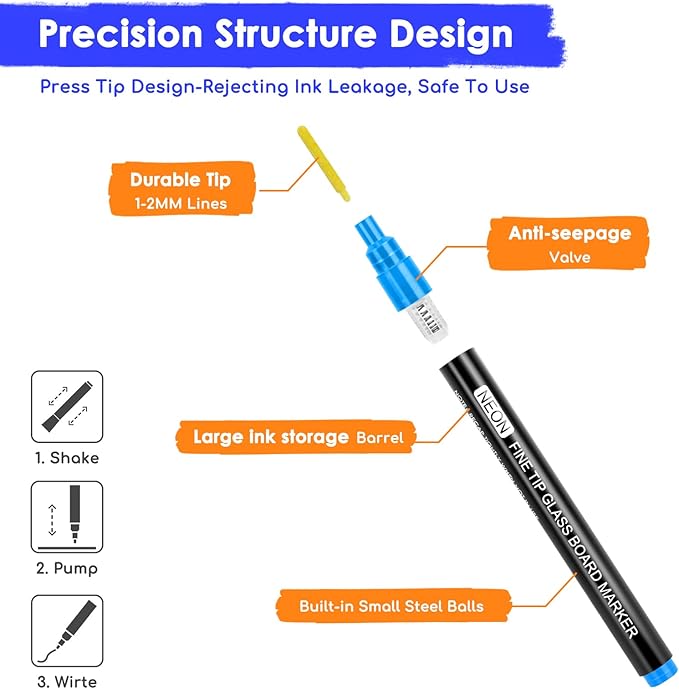 maxtek Neon Dry Erase Markers Fine Tip,Liquid Chalk Markers for Chalkboard,LED Note Board,Acrylic,First Day of School Board,Glass,Windows,1mm Fine Point,Assorted Colors,9 Count-DeskLoop Office