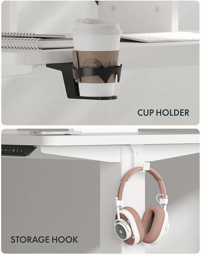 FLEXISPOT 71 x 32 Inch Large Standing Desk, Stand Up Desk with Splice Board, Rising Desks for Home Office, Office Desk with Cup Holder and Headphone Hook (White Frame + White Top, 2 Packages)-DeskLoop Office