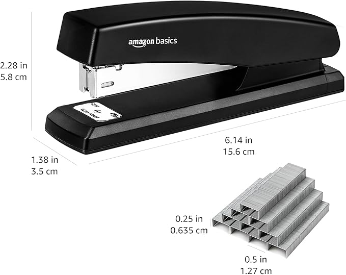 Amazon Basics Stapler with 1000 Staples, Office Stapler, 25 Sheet Capacity, Non-Slip, Black-DeskLoop Office