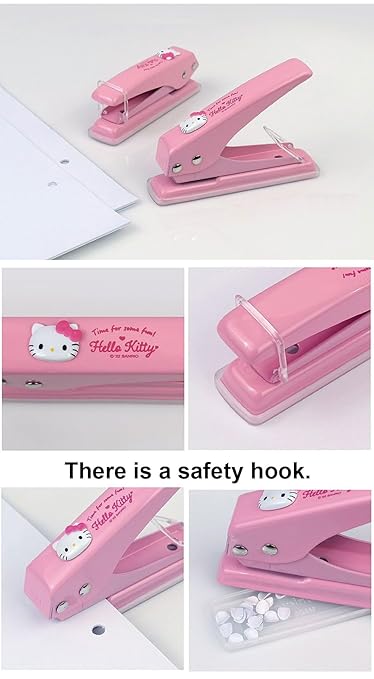 LENITH Animal Character Hello Kitty One Hole Punch, Hole Puncher, Low Force, 16 Sheet Punch Capacity Pink Cat-DeskLoop Office