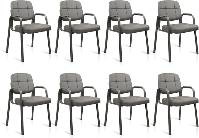 CLATINA Waiting Room Guest Chair with Bonded Leather Padded Arm Rest for Office Reception and Conference Desk(Grey 8 Pack)-DeskLoop Office
