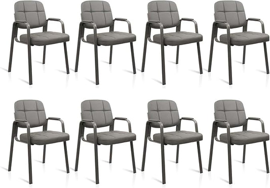 CLATINA Waiting Room Guest Chair with Bonded Leather Padded Arm Rest for Office Reception and Conference Desk(Grey 8 Pack)-DeskLoop Office
