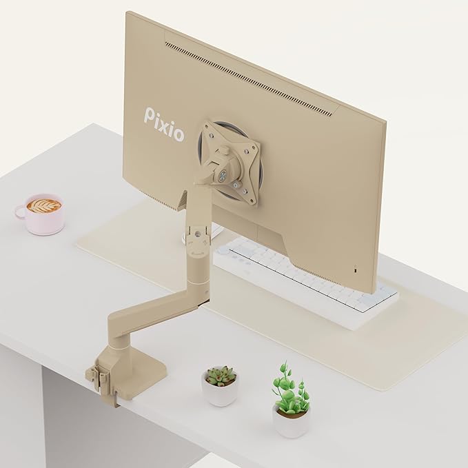 Pixio PS1S Wave Beige Single Monitor Arm Stand Desk Mount - Fits up to 32 inches Monitors and up to 19.8lbs. VESA Compatibility and Integrated Cable Management-DeskLoop Office