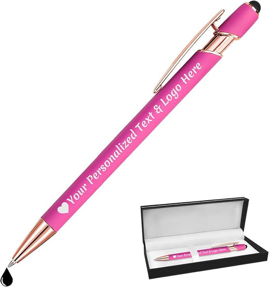 STREADVE Personalized Custom Pens Engraved Writing Pen with Name Logo, Customized Promotional Items Stylus Pen Gifts for Women Realtor Quinceañera Wedding Business, Pink-DeskLoop Office