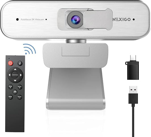 NexiGo N940P 2K Zoomable Webcam with Remote and Software Controls | Sony Starvis Sensor | 1080P@60FPS | 3X Zoom | Dual Stereo Microphone, for Zoom/Skype/Teams/Webex (Silver)-DeskLoop Office