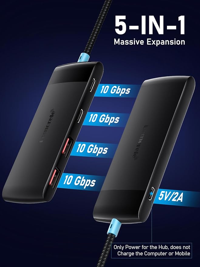 USB C Hub with 10Gbps 2 USB 3.2 & 2 USB C 3.2, Charging Port,USB Port Extender for MacBook Pro/Air,Acer Aspire, HP Dell Laptops,iPad Pro, iPhone 15/15 Pro Max,etc.,0.65ft Cable-DeskLoop Office