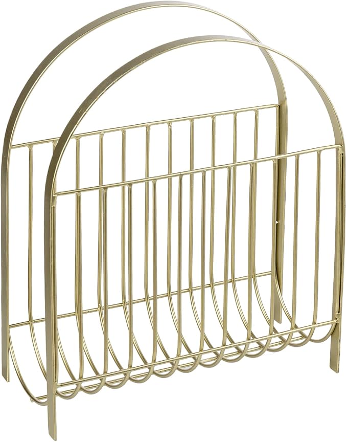 MyGift Deluxe Mid Century Brass Tone Metal Wire Magazine Holder Rack, Table or - Image 7