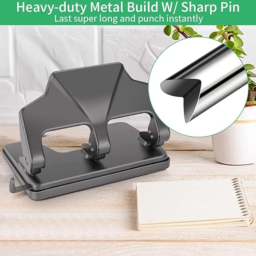 Heavy Duty 3 Hole Punch, 40-Sheet Heavy Duty Paper Punch, 50% Reduced Effort 3-Hole Punch, AFMAT Metal Hole Puncher 3 Ring, Three-Hole Paper Puncher w/Large Chip Tray for Classroom, Office, Silver-DeskLoop Office