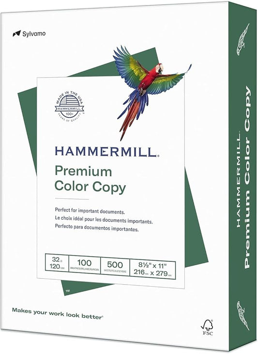 Hammermill Printer Paper, Premium Color 32 Lb Copy Paper, 8.5 x 11 - 1 Ream (500 Sheets) - 100 Bright, Made in the USA, 102630-DeskLoop Office