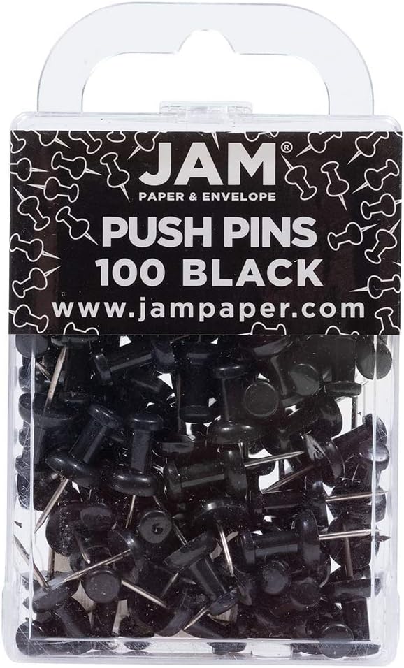 JAM PAPER Colorful Push Pins - Black Pushpins - 100/Pack-DeskLoop Office