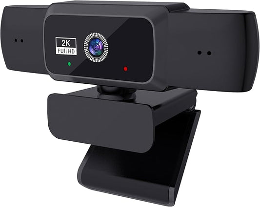 Hprosper 2K/5M Webcam with PC/Laptop/Mac, Computer Camera with Low-Light Correction/Beauty, AI Noise-Canceling Microphone, Adjustable Field of View, Built-in Privacy Shutter, Ideal for Meetings-DeskLoop Office