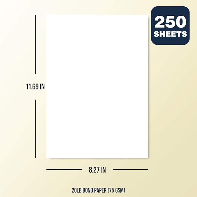 A4 White Paper | For Copy, Printing, Writing | 210 x 297 mm (8.27" x 11.69" Inches) | Pack of 250 Sheets (20Lb)-DeskLoop Office
