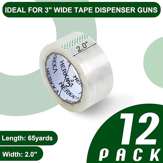 HERKKA Clear Packing Tape, 12 Rolls Heavy Duty Packaging Tape for Shipping Packaging Moving Sealing, Thicker Clear Packing Tape, 2 inches Wide, 65 Yards Per Roll, 780 Total Yards-DeskLoop Office