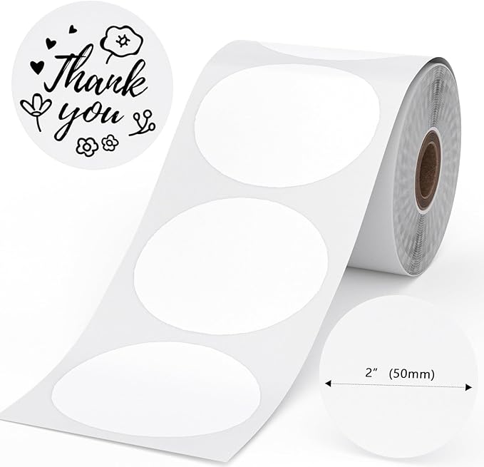 Phomemo 2" White Round Label Stickers Roll for 4X6 Thermal Label Printer for Small Business Supplies - Commercial Grade Thermal Labels for Custom Stickers Personalized & Business Logo - 750pcs / Roll-DeskLoop Office