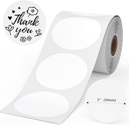 Phomemo 2" White Round Label Stickers Roll for 4X6 Thermal Label Printer for Small Business Supplies - Commercial Grade Thermal Labels for Custom Stickers Personalized & Business Logo - 750pcs / Roll-DeskLoop Office