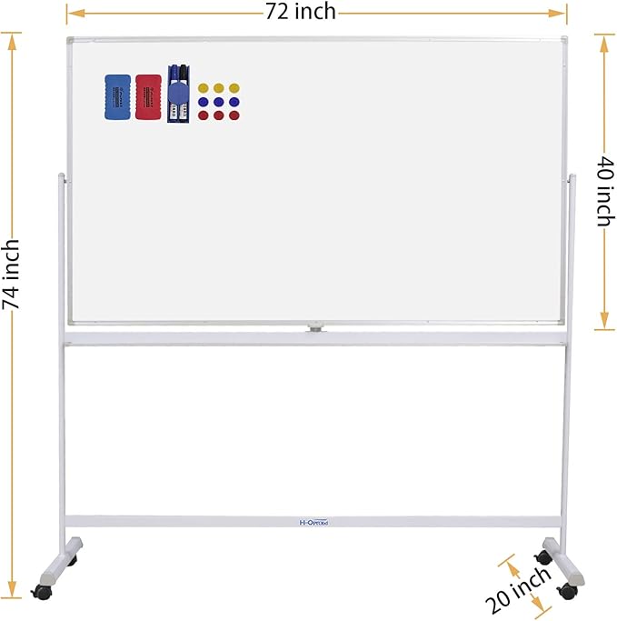 H-Qprobd Mobile Whiteboard 72"x40" Magnetic Dry Erase Board with Stand Double-Sided Rolling Whiteboard for Office, Home & School-DeskLoop Office