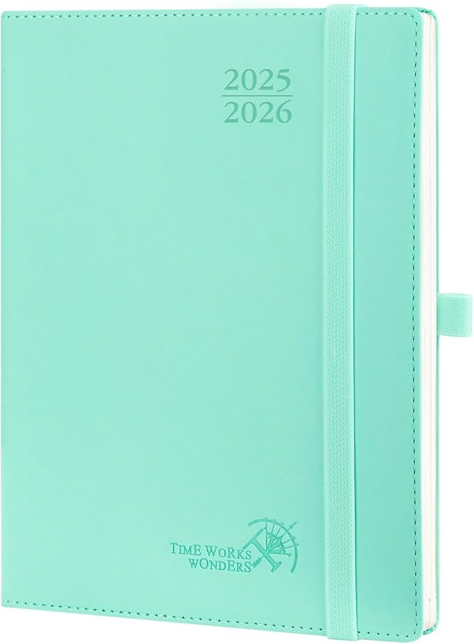 POPRUN Planner 2025-2026 (Medium - 6.5'' x 8.5'') Academic Weekly Calendar (July 2025 - June 2026) with Hourly Time Slots, Monthly Tabs, 100GSM Thick Papers, Leather Soft Cover - Green-DeskLoop Office