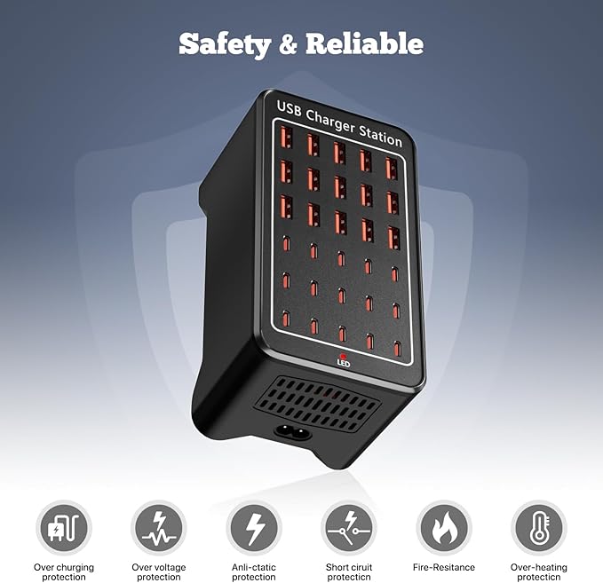 Charging Station, USB C Charger Block, 150W 30-Port【15USB-C + 15USB-A】, Travel Charger Station Fast Charger Desktop USB Wall Charger Compatible iPhone, iPad, Tablets, Smartphones-DeskLoop Office