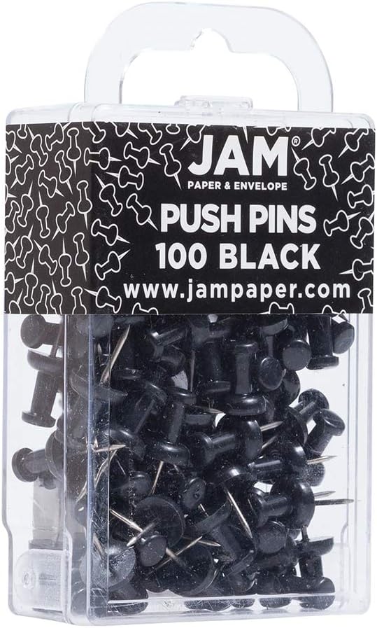 JAM PAPER Colorful Push Pins - Black Pushpins - 100/Pack-DeskLoop Office