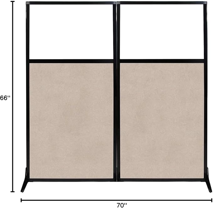 Versare Office Workstation Screen | Portable Wall Divider | Modern Cubicle | Freestanding Privacy Screen | Flexible Work Space | 2 Panels | 66" Wide x 70" Tall Beige SoundSorb Panels with Window-DeskLoop Office
