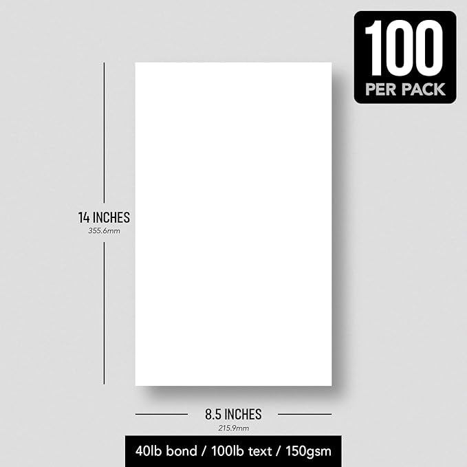 Bright White Paper - Multipurpose Office Print Writing Copy - Flyers, Posters, Design Proposals, Business Documents | 8.5 x 14 | 100lb Text (40lb Bond) | Acid Free Paper | 100 Sheets per Pack-DeskLoop Office