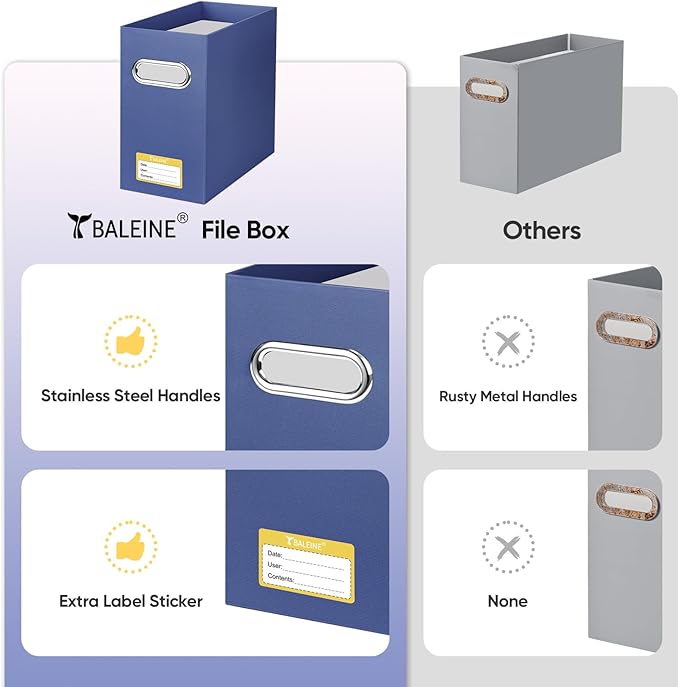 BALEINE File Organizer Box, Cardboard File Folder Organizer with Handle for Letter Size, Portable Collapsible Hanging Filing Box for Home Office Document Storage (4 Pack, Navy)-DeskLoop Office