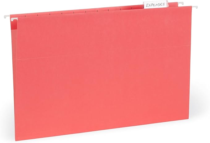 25 Blue Summit Supplies Legal Size Hanging File Folders - Assorted Gem Tone Colors (Turquoise, Teal, Coral, Purple, Magenta), Durable 11pt Paper, Plastic Tabs and Inserts Included-DeskLoop Office