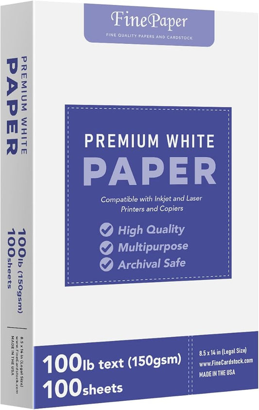 Bright White Paper - Multipurpose Office Print Writing Copy - Flyers, Posters, Design Proposals, Business Documents | 8.5 x 14 | 100lb Text (40lb Bond) | Acid Free Paper | 100 Sheets per Pack-DeskLoop Office