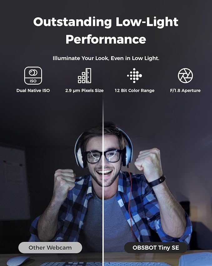 OBSBOT Tiny SE 1080P 100FPS Webcam for PC, AI Tracking PTZ Streaming Camera with 1/2.8" Sensor, Gesture Control, Dual ISO, Staggered HDR, Web Camera for Desktop Computer, Laptop, Meeting, Video Calls-DeskLoop Office