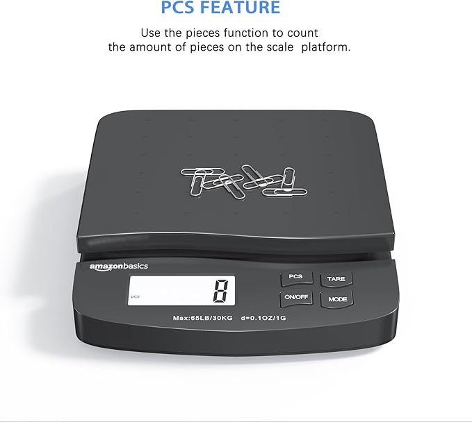 Amazon Basics Digital Postal Scale, AC Adapter, 65 lb Capacity, 0.1 oz Readability, Black-DeskLoop Office