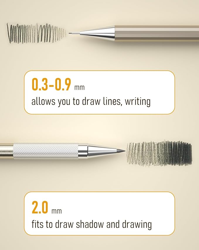 Nicpro 5 PCS Art Mechanical Pencils Set, Metal Drafting Pencil 0.3 & 0.5 & 0.7 & 0.9 & 2mm Graphite Lead Holder(4B 2B HB 2H Colored) for Sketching Drawing With Lead Refills Eraser Case-DeskLoop Office