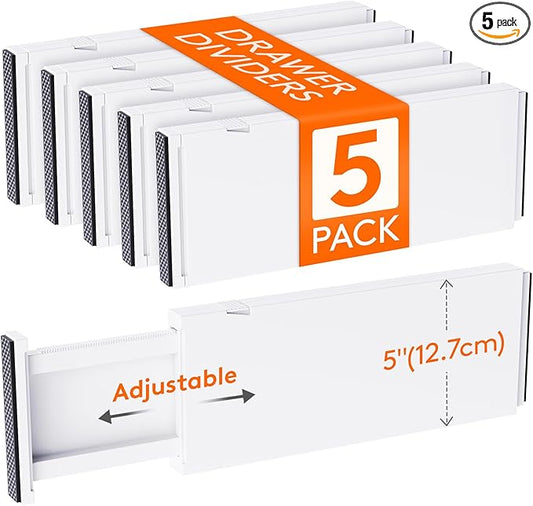 Lifewit 5 Pack Drawer Dividers 5" High, 13.5-22" Adjustable Clothes Organizers, Expandable Dresser Separators in Bedroom/Bathroom/Kitchen/Office-DeskLoop Office
