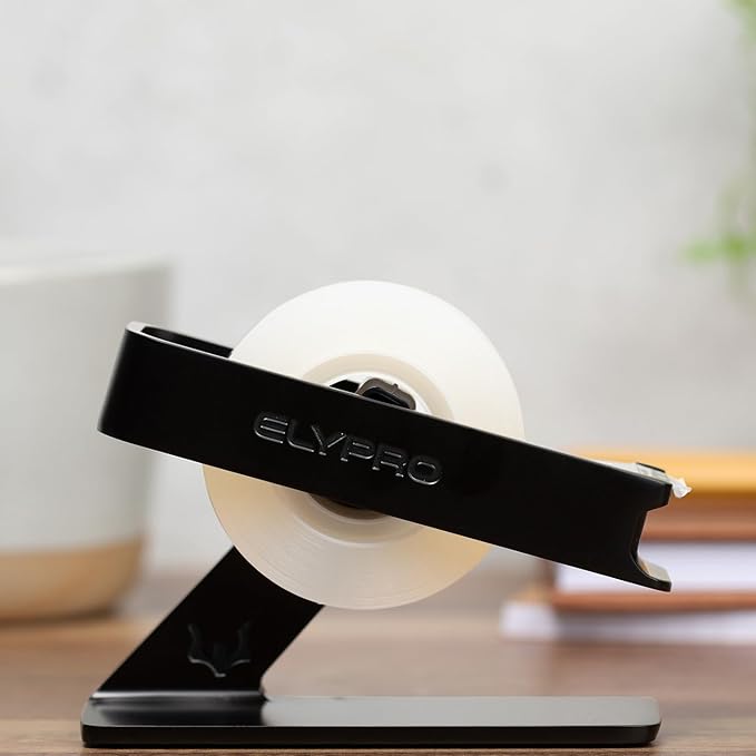 ELYPRO Modern Tape Dispenser for Office Desk - Elegant and Minimalist Design, Heavy Metal Made, Space-Saving, Perfect for Office & Home Use or as a Stylish Gift - Bonus Tape Roll Included (Black)-DeskLoop Office