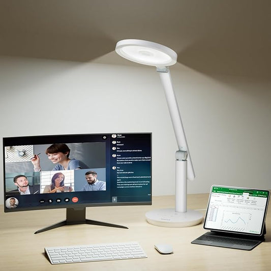 HONEYWELL Desk Lamp for Home Office, H6 Sunturalux™ Eye-Caring Led Desk Light, 800LM Dimmable Desk Lamp with Timer, Touch Control Tall Desk Reading Light, Table Lamp for Circle Webcam, Study, Bedroom-DeskLoop Office