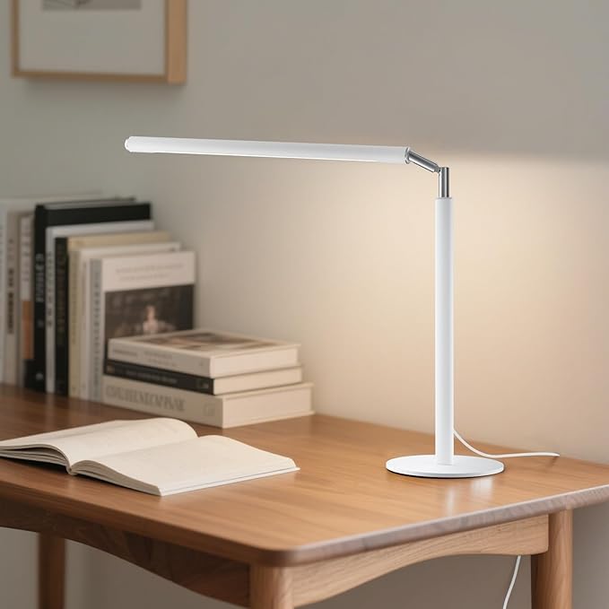 White LED Desk Lamp - Foldable Industrial Desk Light for Home Office, 15W Dimmable Table Lamp for Reading with Base, 4 Color Temps, 16" Eye Caring Metal Desktop Task Lamp for College Dorm Study-DeskLoop Office