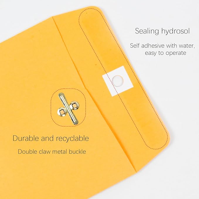 6” x 9” Clasp Envelopes with Gummed Seal Brown Kraft Catalog Envelopes Clasp Mailing Envelopes for Home, Office, Business 28 lb Kraft Paper,Pack of 50-DeskLoop Office