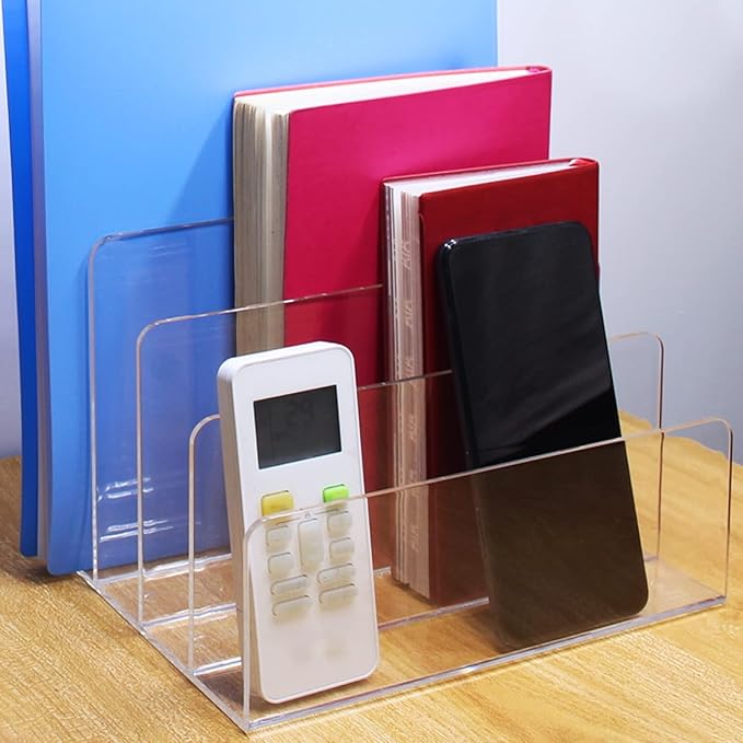 Acrylic File Organizer, 4Sections Clear Desk Organizer for Home Office, Desktop File Folder, Acrylic Mail Organizer Countertop for Notebook, Document and Paper, Clear File Holder,1Pcs-DeskLoop Office