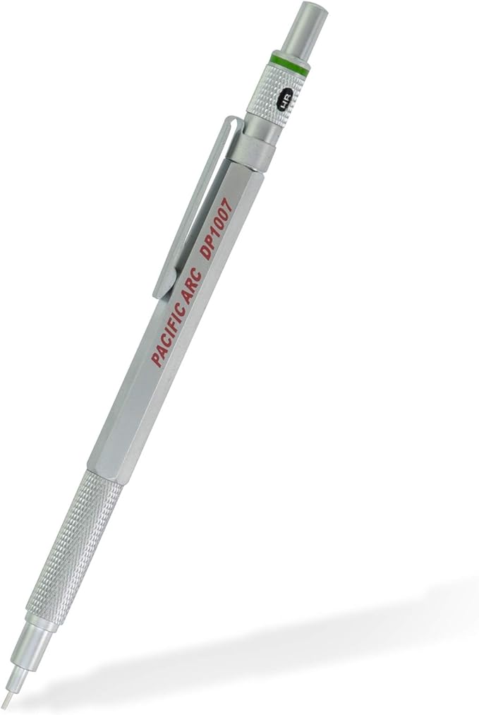 Pacific Arc Chromagraph Metal Mechanical Pencil .7 mm Silver Barrel Mechanical Pencil with Built In Lead Pencil Grade Indicator, Lead Pencil Holder for Drafting, Sketching, and Drawing-DeskLoop Office