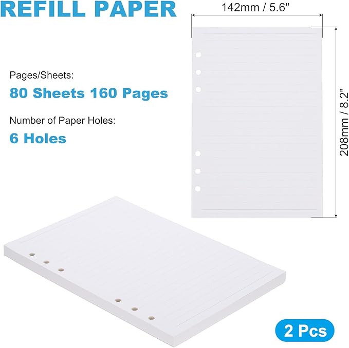 PATIKIL A5 Ruled Refills Inserts 6-Ring Binder Loose Leaf Planner Filler Paper Planner Inserts, 160 Sheets/320 Pages, Lined, White-DeskLoop Office