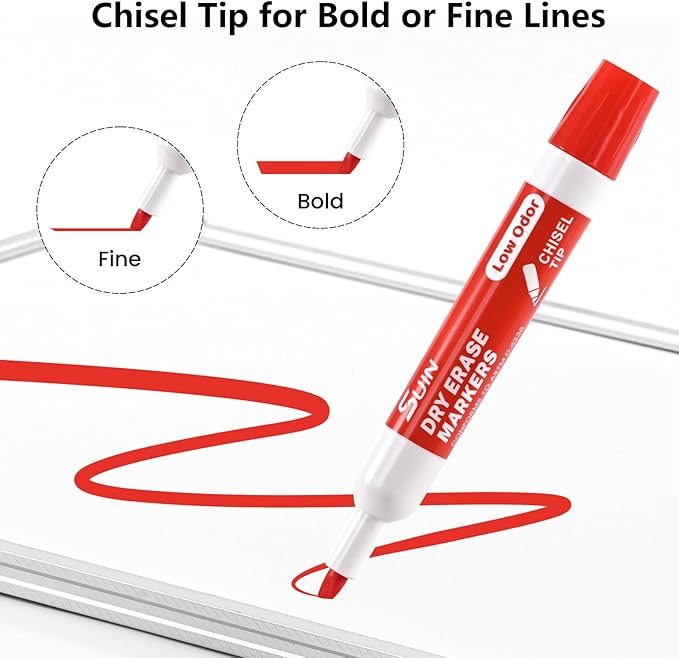 SUIN Dry-Erase-Markers, Chisel Tip - Whiteboard Markers, Low Odor Dry Erase Markers, Chisel Tip Markers, Whiteboard Marker, Assorted 12 Colors, 36 Count-DeskLoop Office