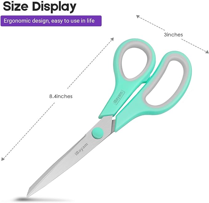 Scissors, iBayam 8" All Purpose Scissors Bulk 3-Pack, Ultra Sharp 2.5mm Thick Blade Shears Comfort-Grip for Office Desk Accessories Sewing Fabric Home Craft Teacher School Supplies, Right/Left Handed-DeskLoop Office
