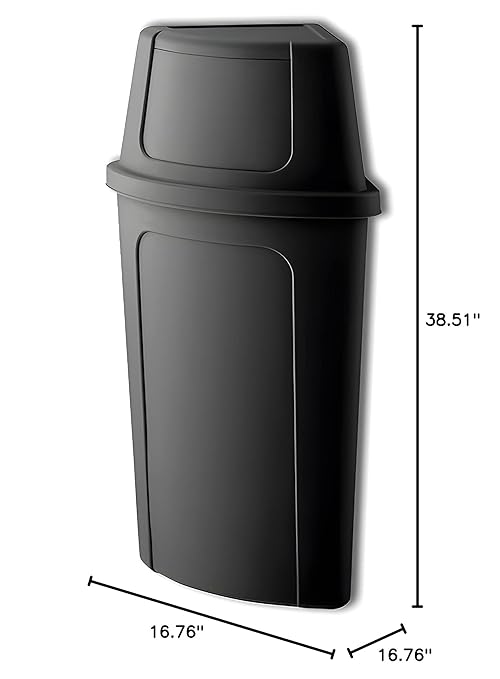 21 Gallon Black Plastic Recycling Bin with Push Door Lid, Commercial Durable Trash Can-DeskLoop Office