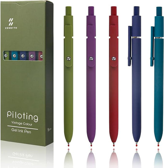 5 Pcs Colorful Gel Pens,0.5mm Fine Point for Journaling Note Taking Writing, Quick Dry Black Ink Pens for Office School Supplies Gifts for Women Teacher Students (Vintage Colors)-DeskLoop Office