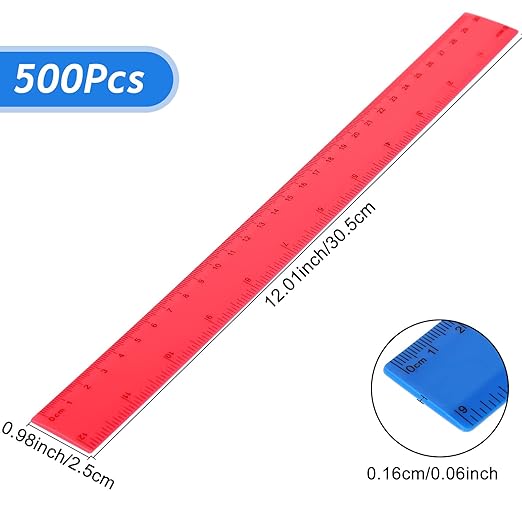 Zonon 500 Pcs 12 Inch Plastic Ruler Assorted Colors Rulers with Centimeters Millimeter and Inches Shatterproof Straightedge Bulk for Classroom School Home Office Kids-DeskLoop Office
