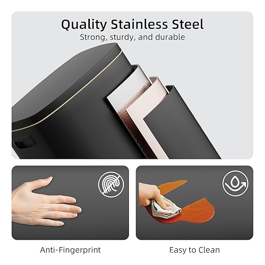 KUK 13 Gallon Kitchen Trash Can with Lid, 50L/13Gal Office Step Garbage Can for Home, Kitchen, Laundry Room, Office, Brushed Stainless Steel, Black-DeskLoop Office