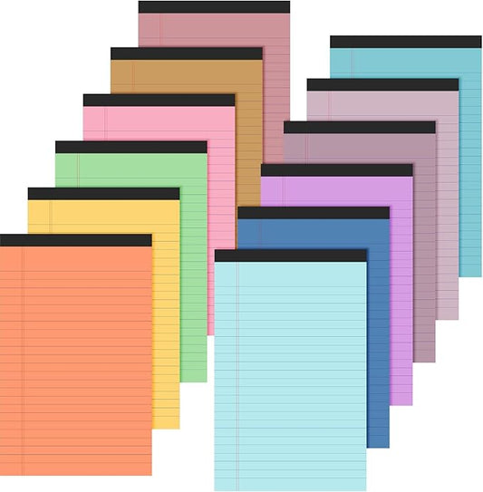 Lincia 12 Pcs 12 Pcs 5" x 8" Small Legal Pads Colored Lined Note Pads Narrow Ruled Writing Notepads 50 Sheets Per Micro Paper Notebook Lined and Perforated for College Office Supplies (Bright Colors)-DeskLoop Office